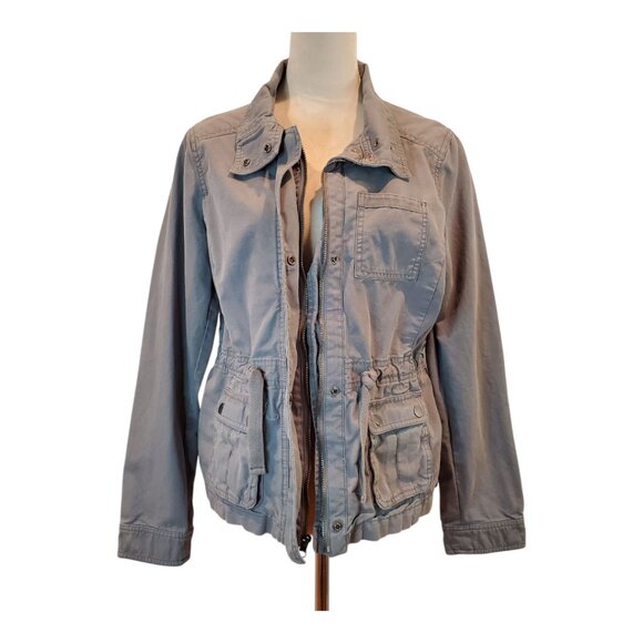 GAP SZ M Women's Zip Front Utility Safari Jacket Cargo Pockets in Gray - Picture 3 of 12